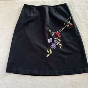 Vintage Hillard & Hanson Womens 4 Black Embroidered Floral Skirt A Line